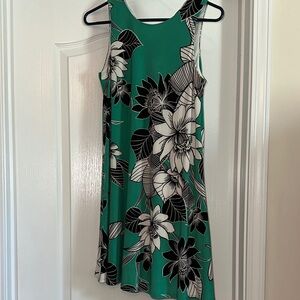 Kasper Green Floral Midi Dress with Black & White Blooms